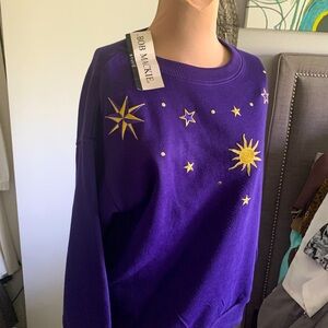 BOB MACKIE NWT SWEATSHIRT PURPLE WITH GOLD STARBURSTS SIZE MED